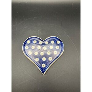 WIZA Poland Hand Made Heart‎ Dish Trinket Plate Polish Pottery Folk Art